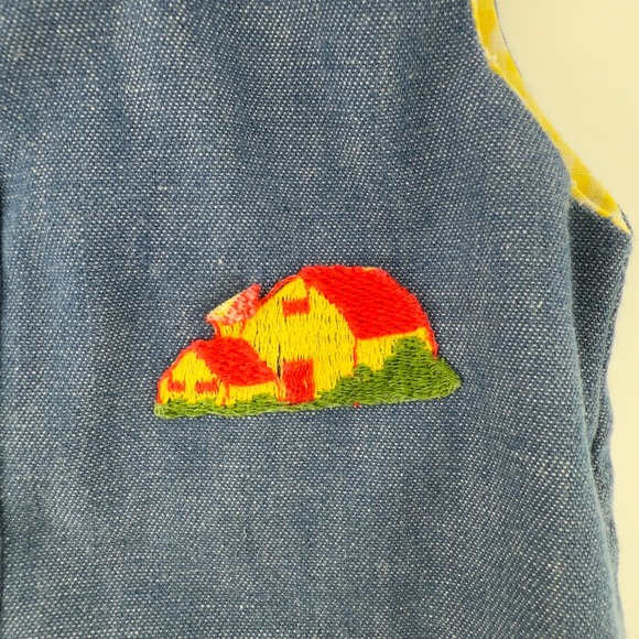 Vtg Alexis Chambray Yellow Embroidered Barn Romper 18-25 lbs 12-18 Months USA - Picture 4 of 8
